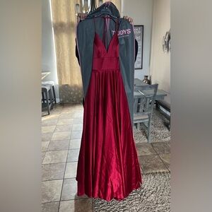 Faviana Red Plunge Prom Gown
